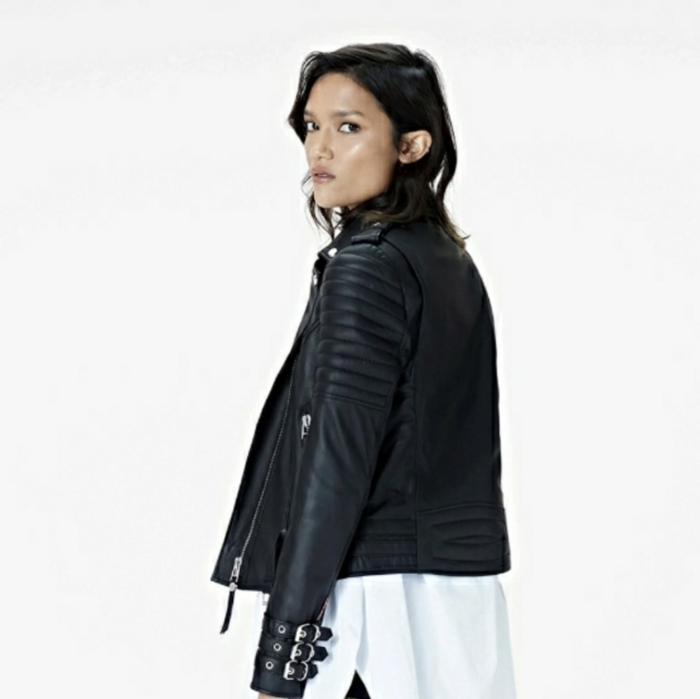 BODA SKINS Leather Jacket Napa Sheep Skin  Kay Michaels 2.0 Black Biker Quilted - Picture 6 of 16